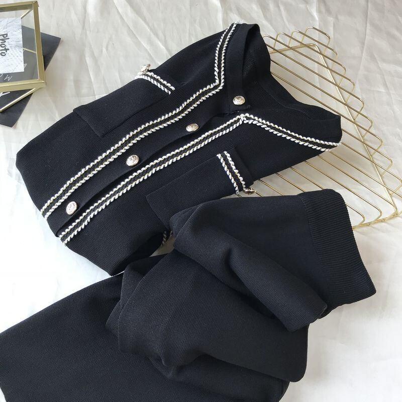 【set】ファッション!気質満点レトロニットカーディガン+ガウチョパンツオシャレ２点セット G3083