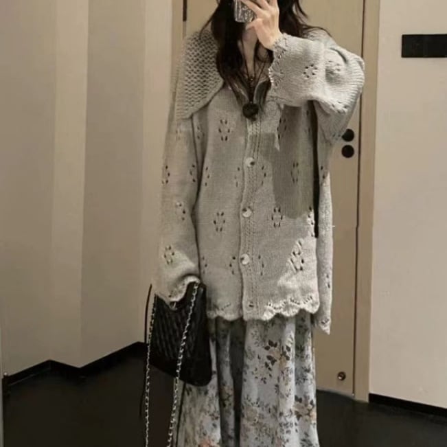 【outer】カットワークニットカーデ　M26037