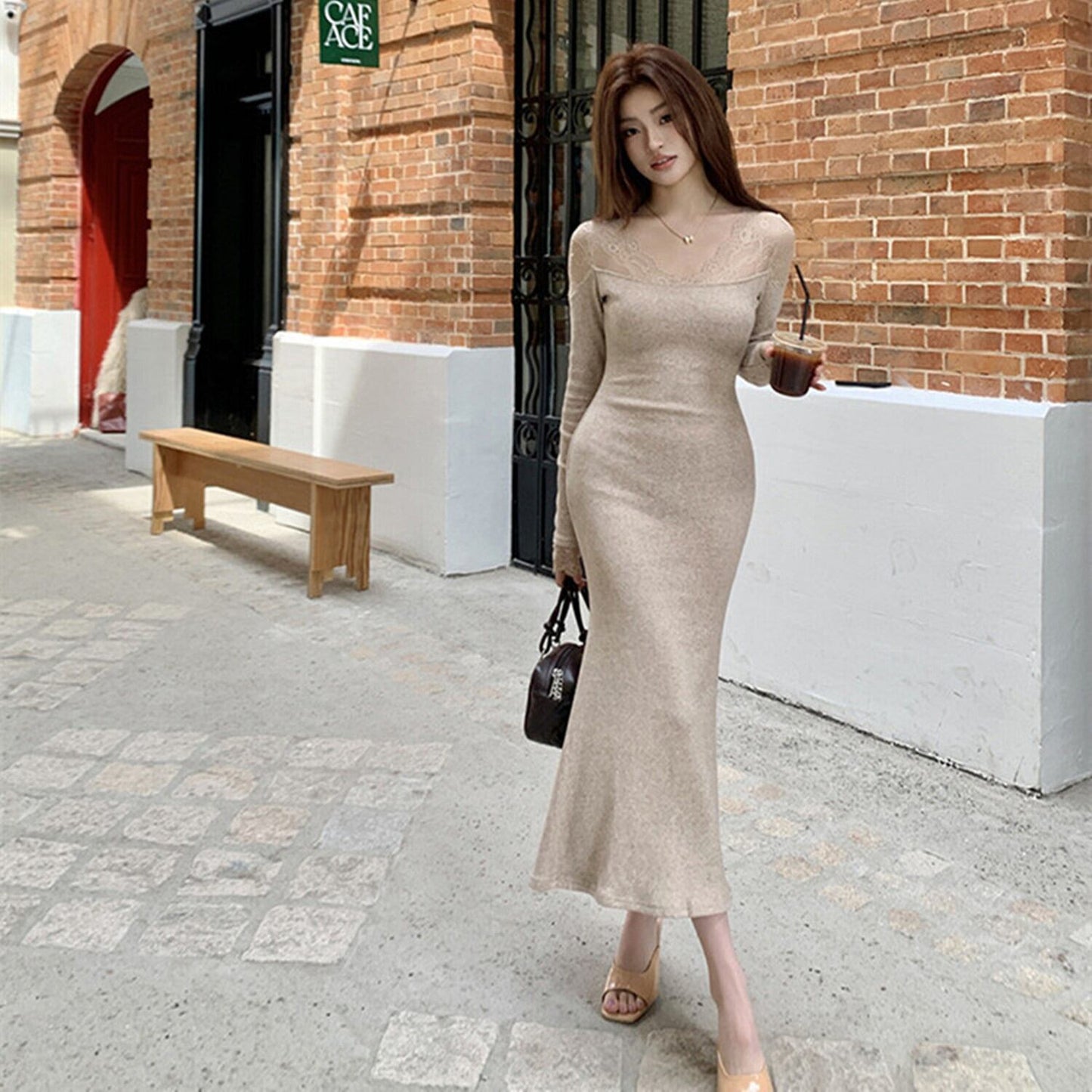 【dress】レースドッキングマーメイドニットワンピース　N2902