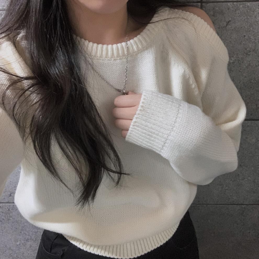 【tops】オフショルダーニットセーター　M27355