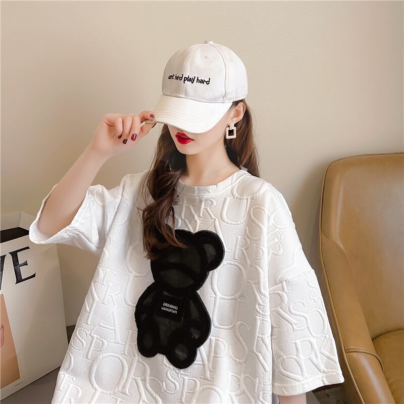 【tops】オシャレ度満点〜2色ラウンドネック半袖配色着回しゆったりTシャツF0156