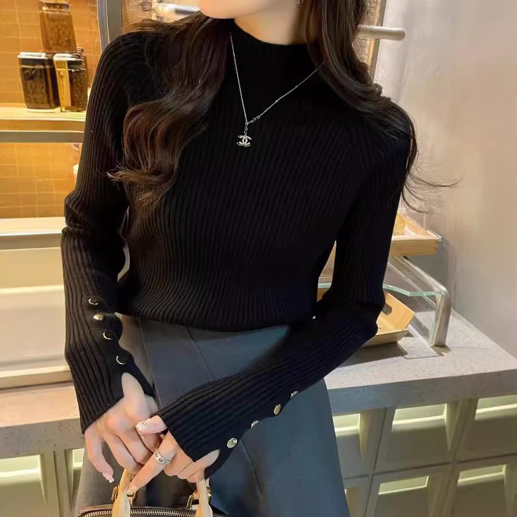 【tops】袖ボタンデザインニットトップス　M26427