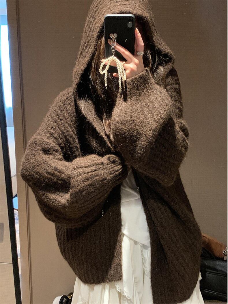 【outer】フード付きニットカーデ　M27751