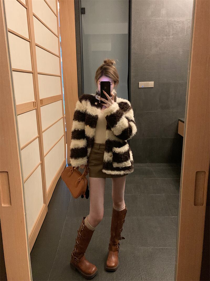【outer】ボーダー柄ショートコート　M28532