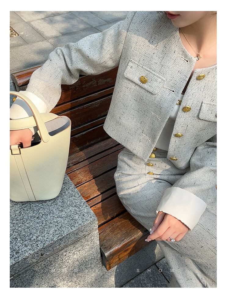 【set】ノーカラーショートジャケット×ワイドパンツセット    N2724