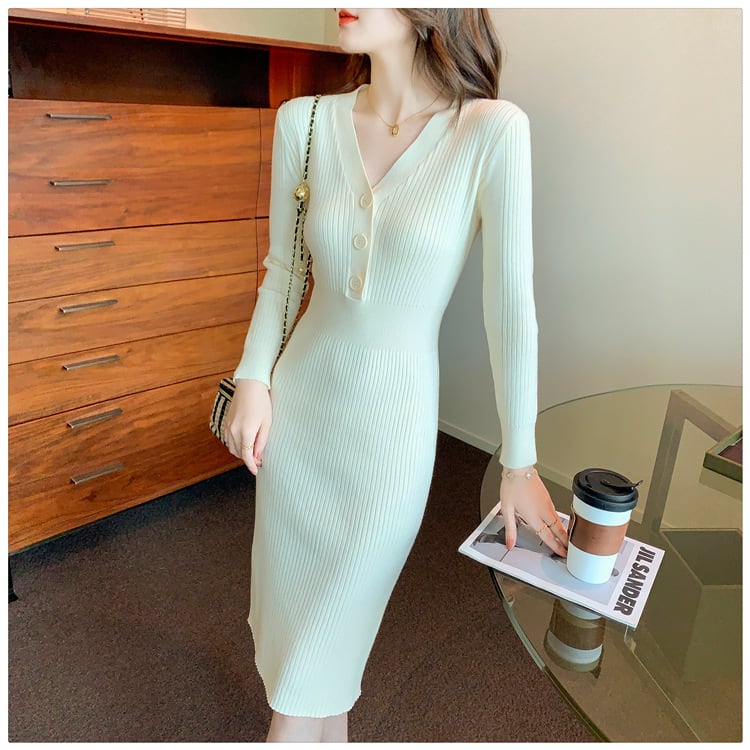 【dress】Vネックニットワンピース　M28210