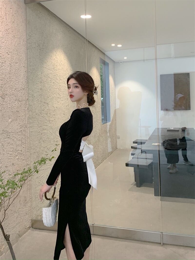 【dress】レトロスウィートフランス風長袖デザインワンピース G2168