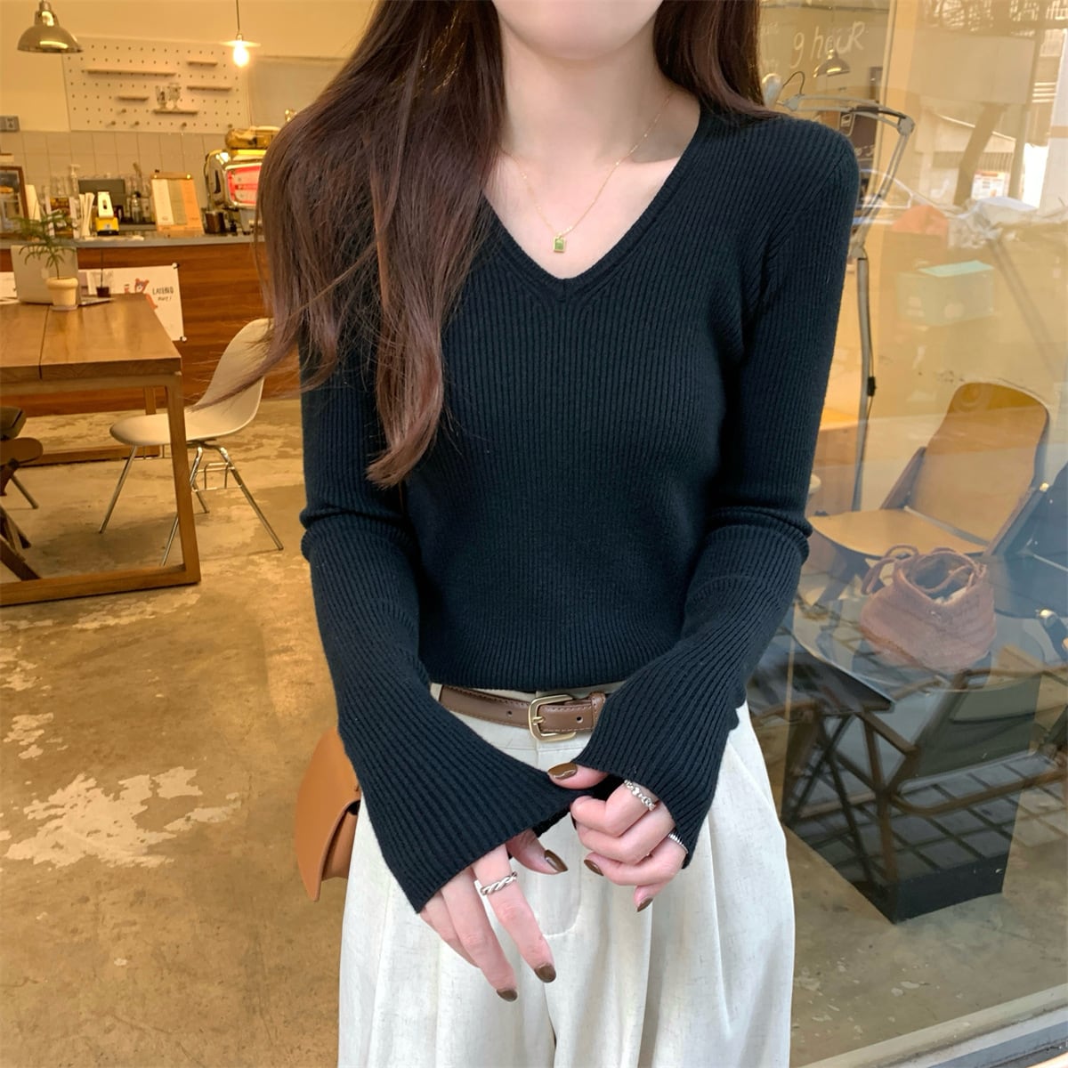 【tops】Vネックニットトップス　M29064