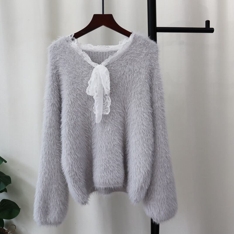 【tops】レース切り替えニットセーター　M27538