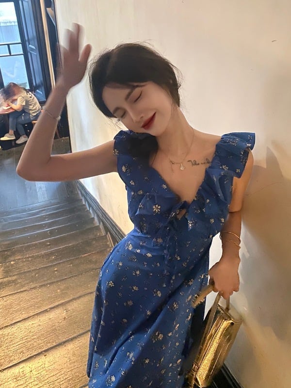 【dress】Vネック花柄海旅行ワンピース G21519