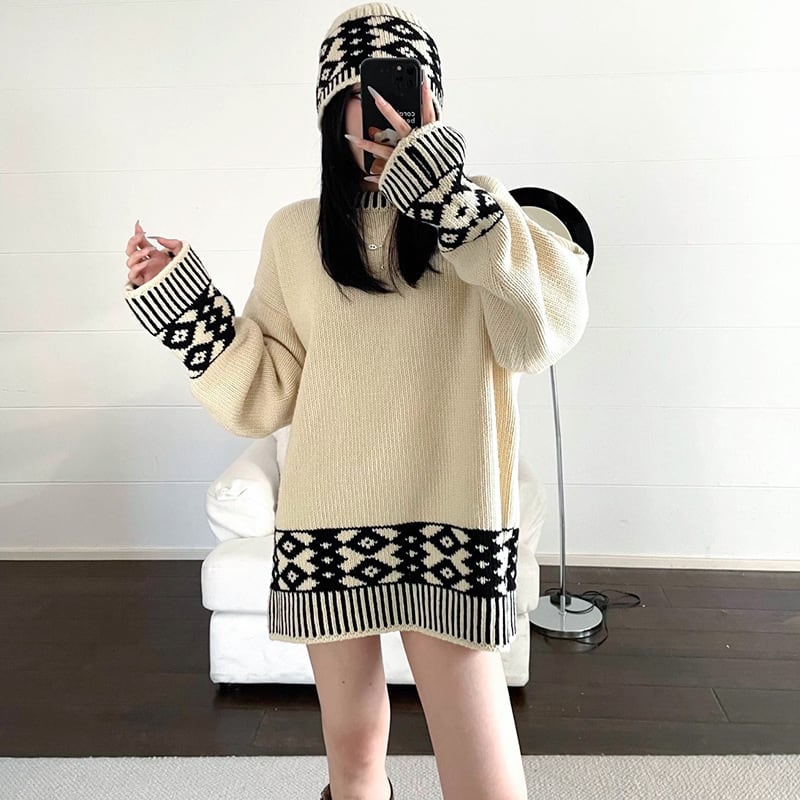 【tops】帽子付きニットトップス　M26769