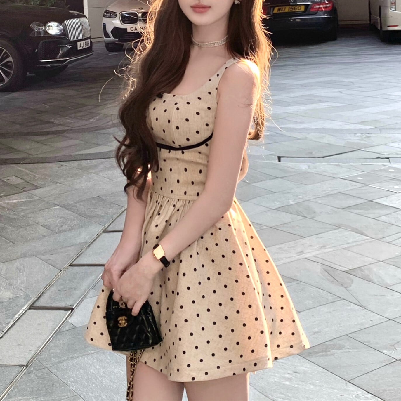 【dress】バックリボンドット柄ミニワンピース　M30198