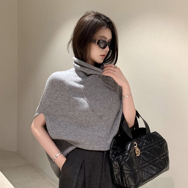 【tops】ハイネックニットケープ　M27049