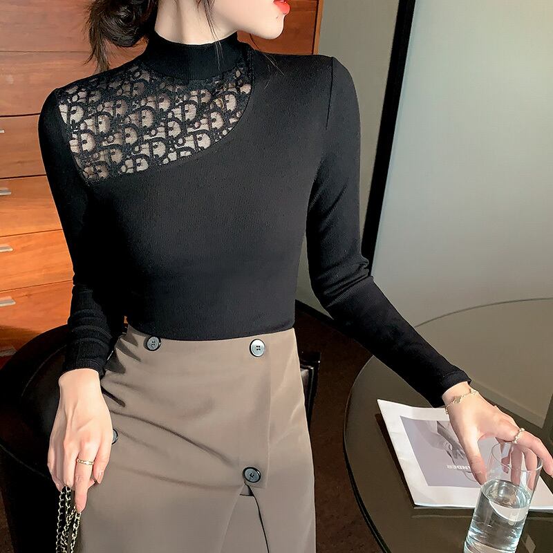 【tops】春新作!気質満点レトロ透かし彫り体型カバーオシャレ長袖Tシャツ G3651