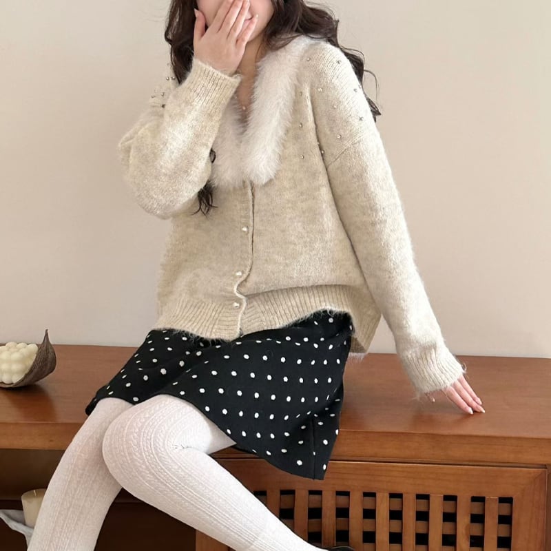 【outer】ファードッキングニットカーディガン Q7752