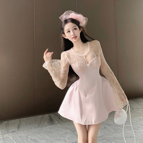 【dress】レース切り替えワンピース　M29629