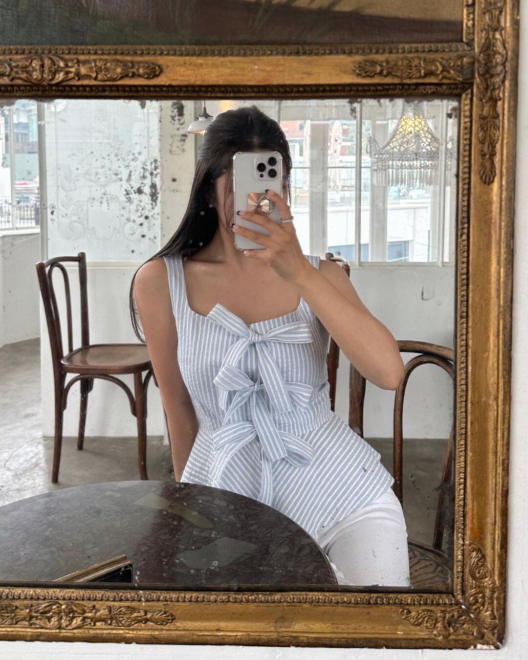 【tops】リボンストライプ柄キャミソールG20097