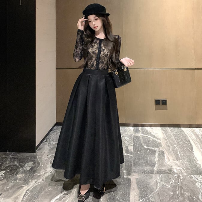 【set】レーストップスベアトップ付き×スカートセット　M28149