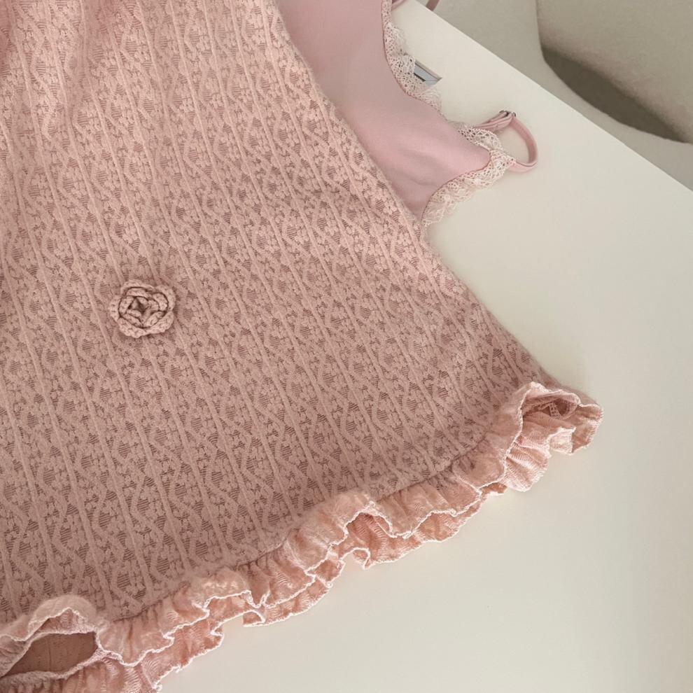 【set】キャミワンピース×ベアトップ立体フラワーワンピースセット　M28300