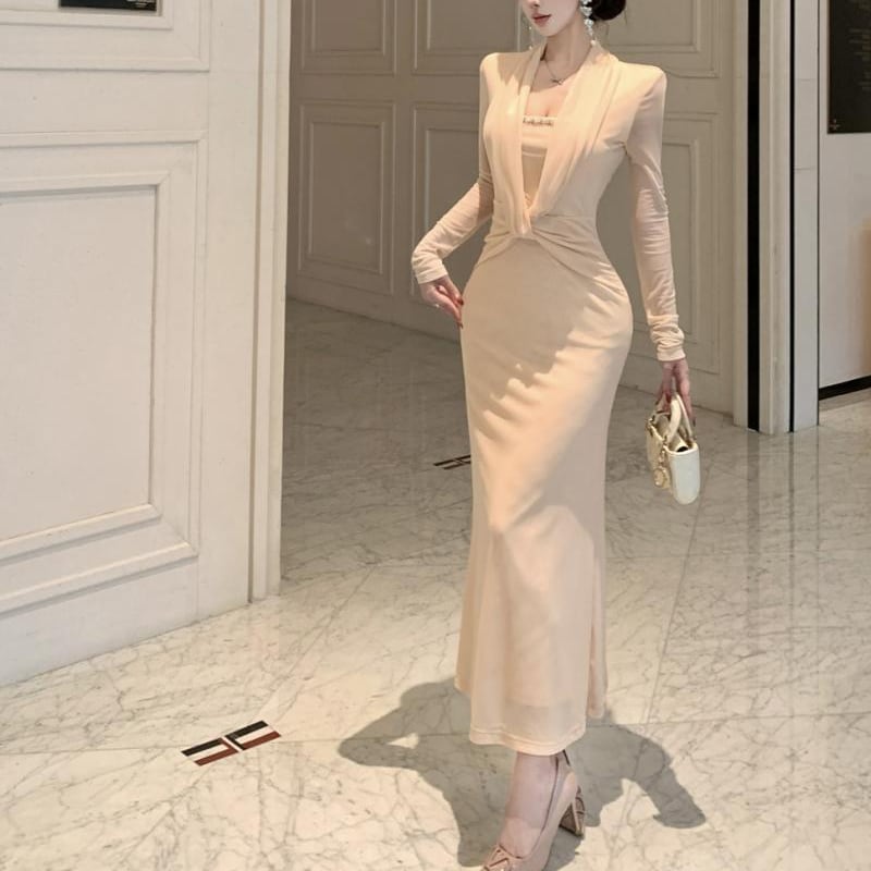【dress】クロスデザインロングワンピース Q8176