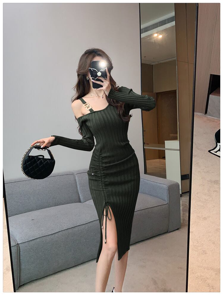 【dress】オフショルダースリットワンピース　M18216