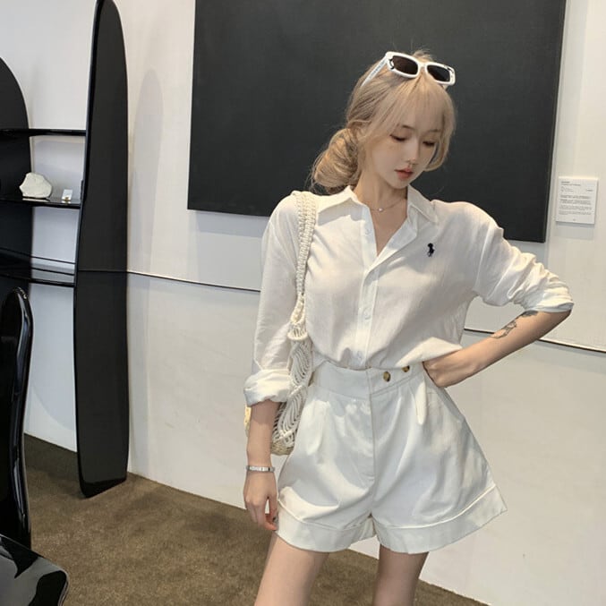 【set】シャツトップス×ショートパンツセット　M24671