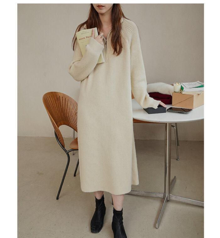 【dress】ファスナーニットワンピース　M19026