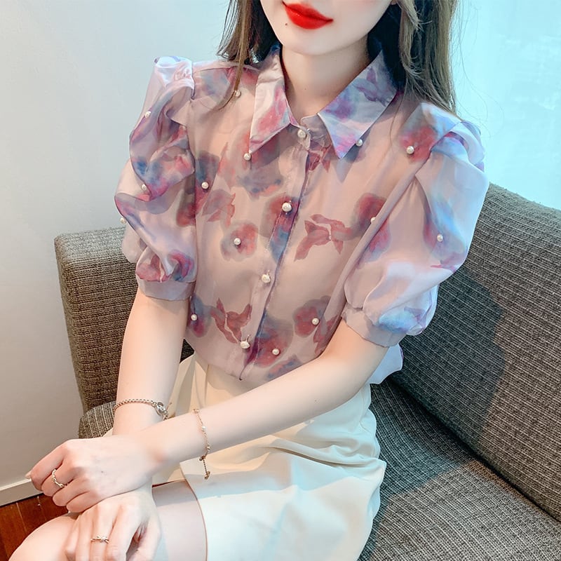 【tops】パフスリーブシフォンブラウスG20934