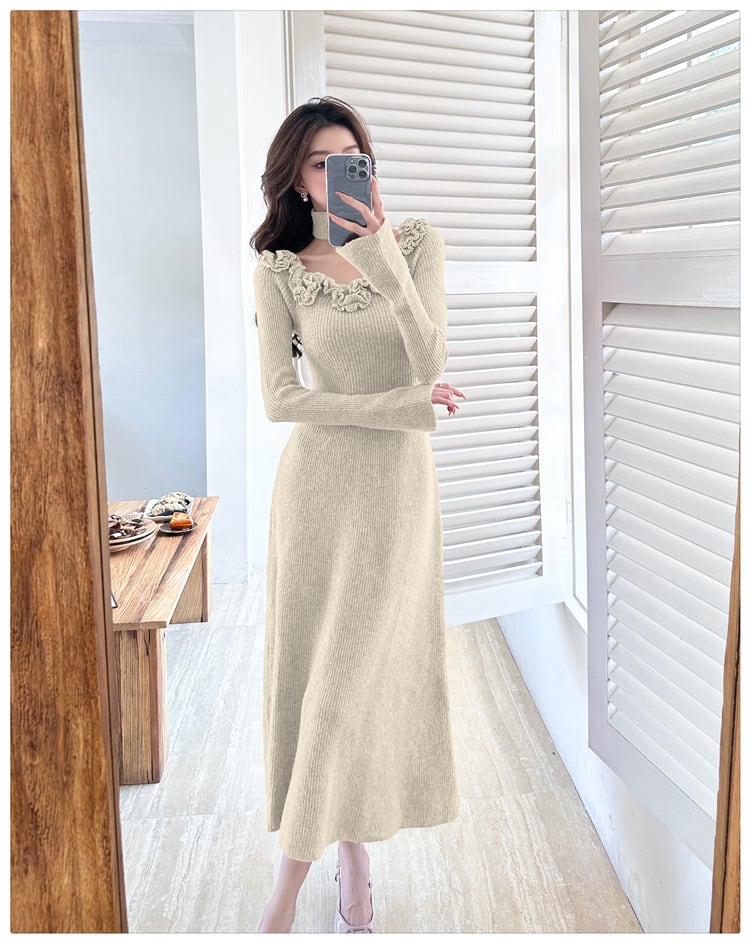 【dress】立体フラワーニットワンピース　M27289