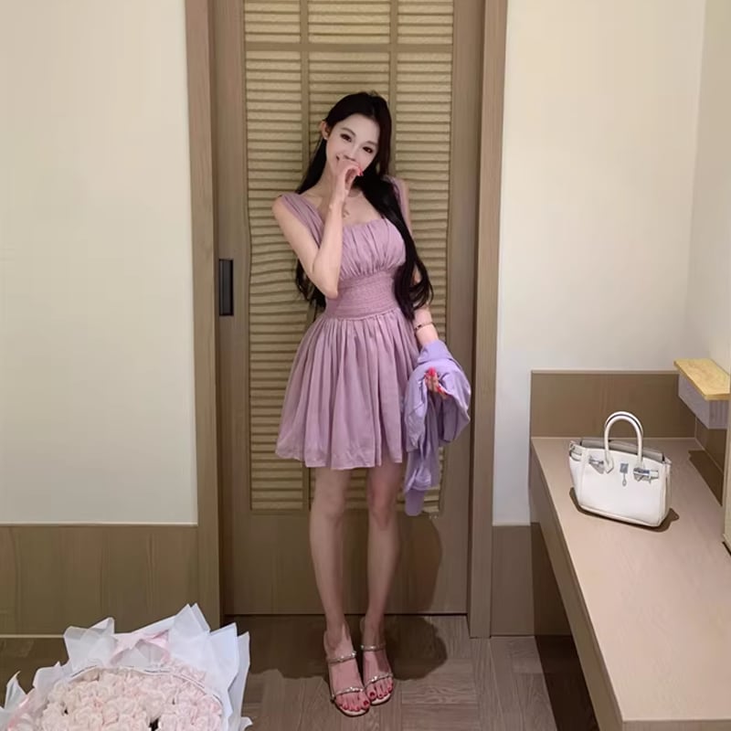 【dress】ノースリーブAラインミニワンピース Q8480