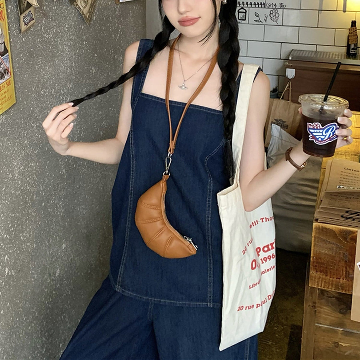【set】バックリボンデニムトップス×ワイドパンツセット    N2682