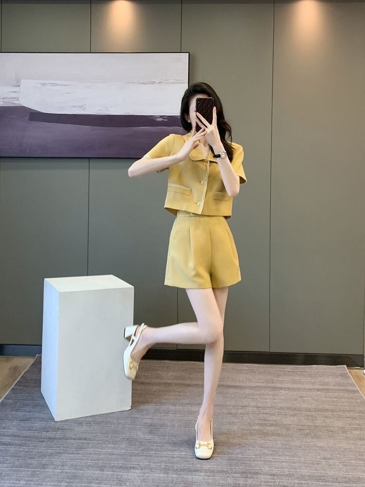 【set】POLOネックトップス+ショートパンツ2点セットF7484