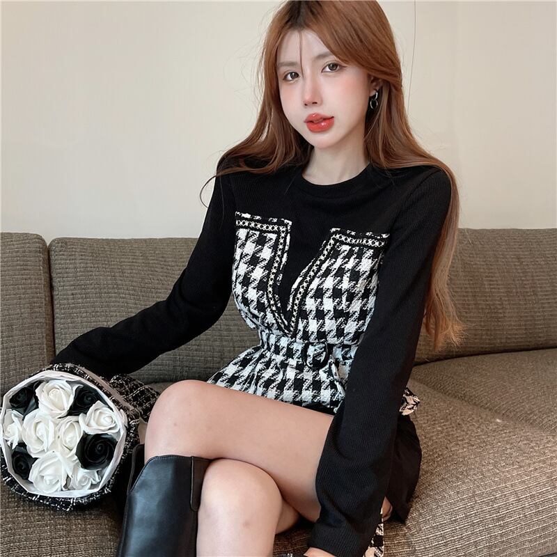 【tops】千鳥格子ドッキングトップス　M18354