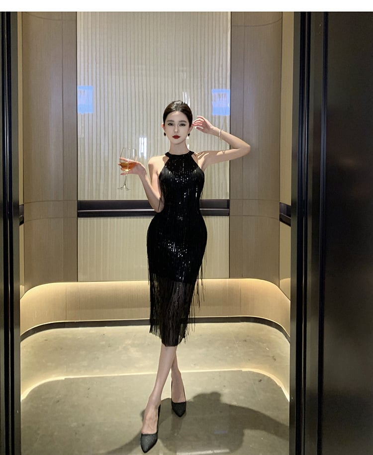 【dress】フリンジノースリーブワンピースG20388