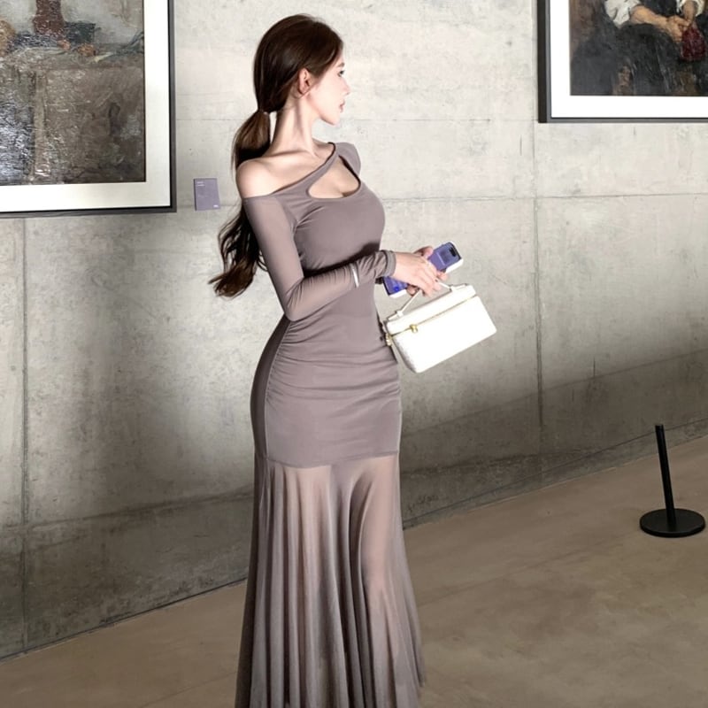 【dress】ワンショルダーマーメイドワンピース Q6850