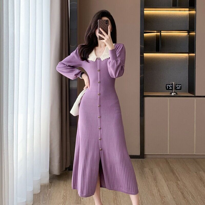 【dress】ボタンデザインニットワンピース　M18657