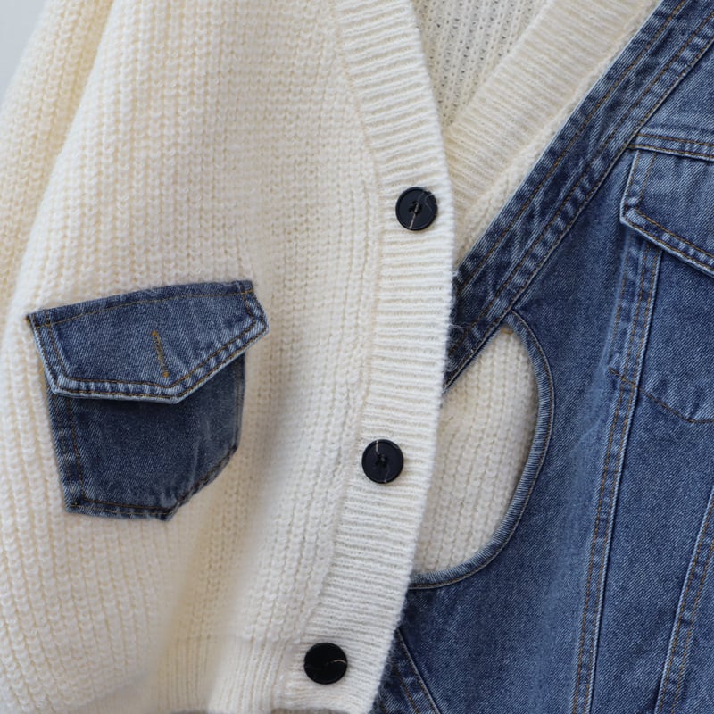 【outer】デニム切り替えニットカーデ　M27542