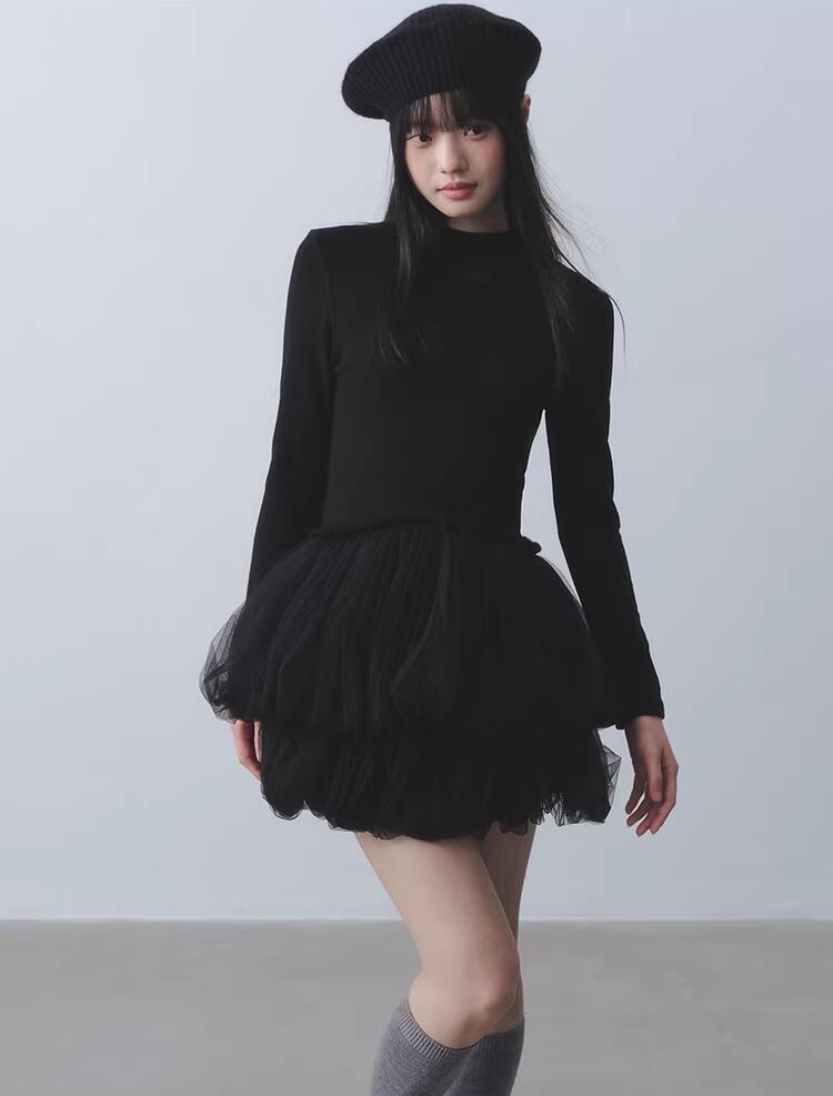 【dress】チュールドッキングティアードワンピース Q7964