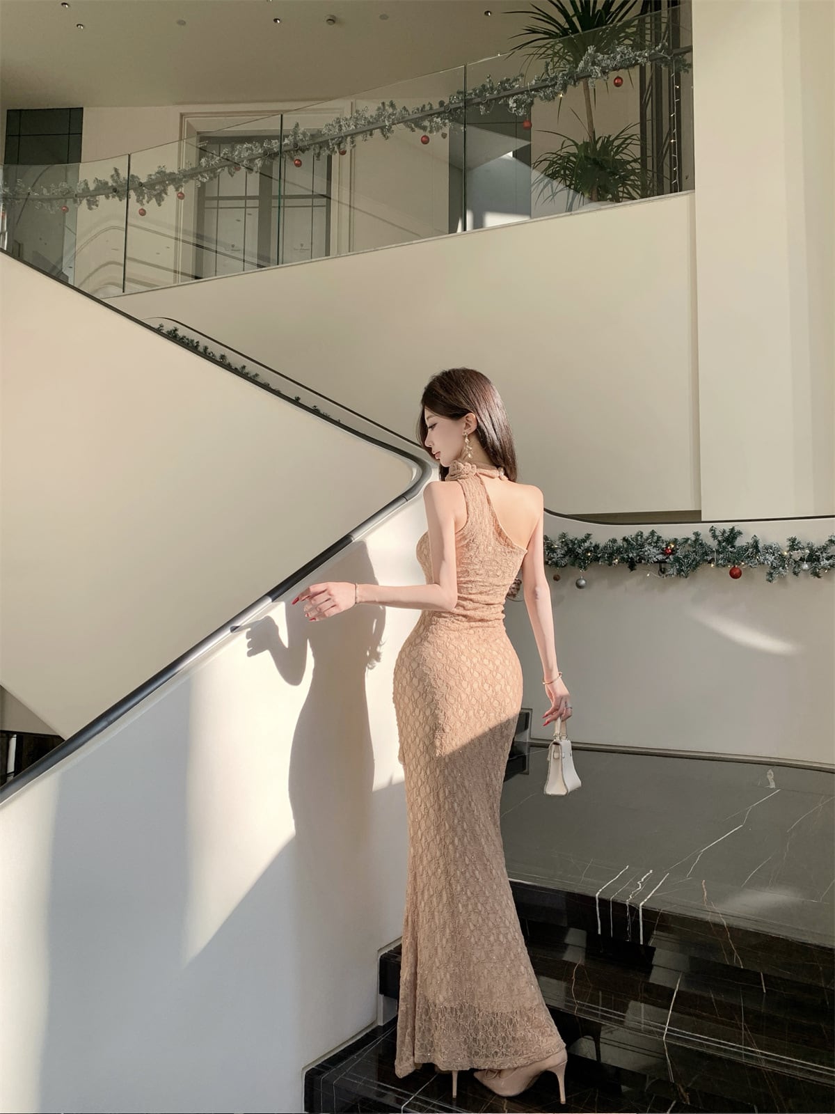 【dress】ワンショルダーレースロングワンピース Q7877