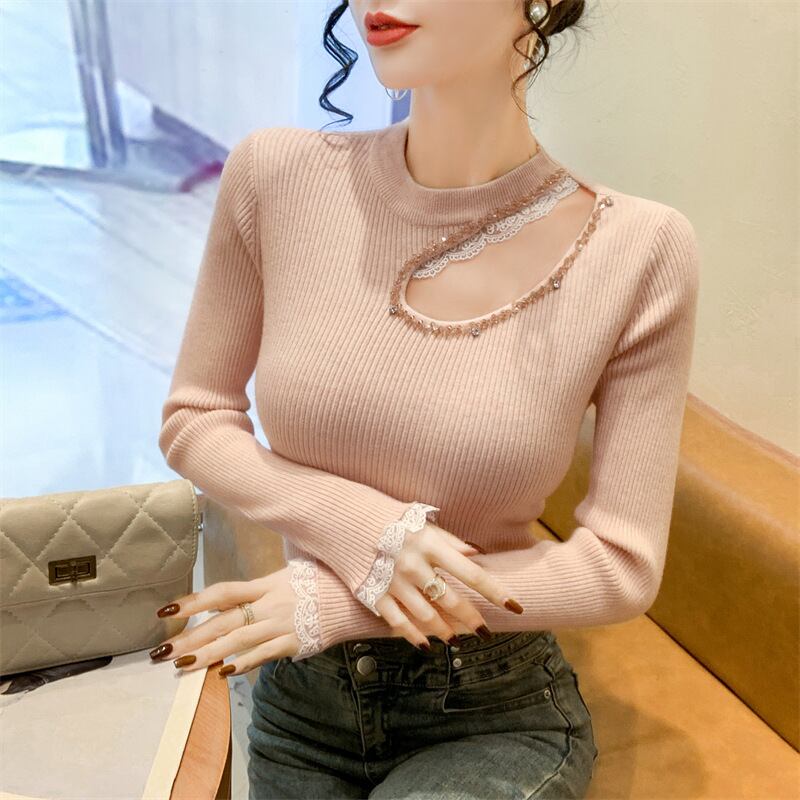 【tops】レース切り替えニットトップス　M28664