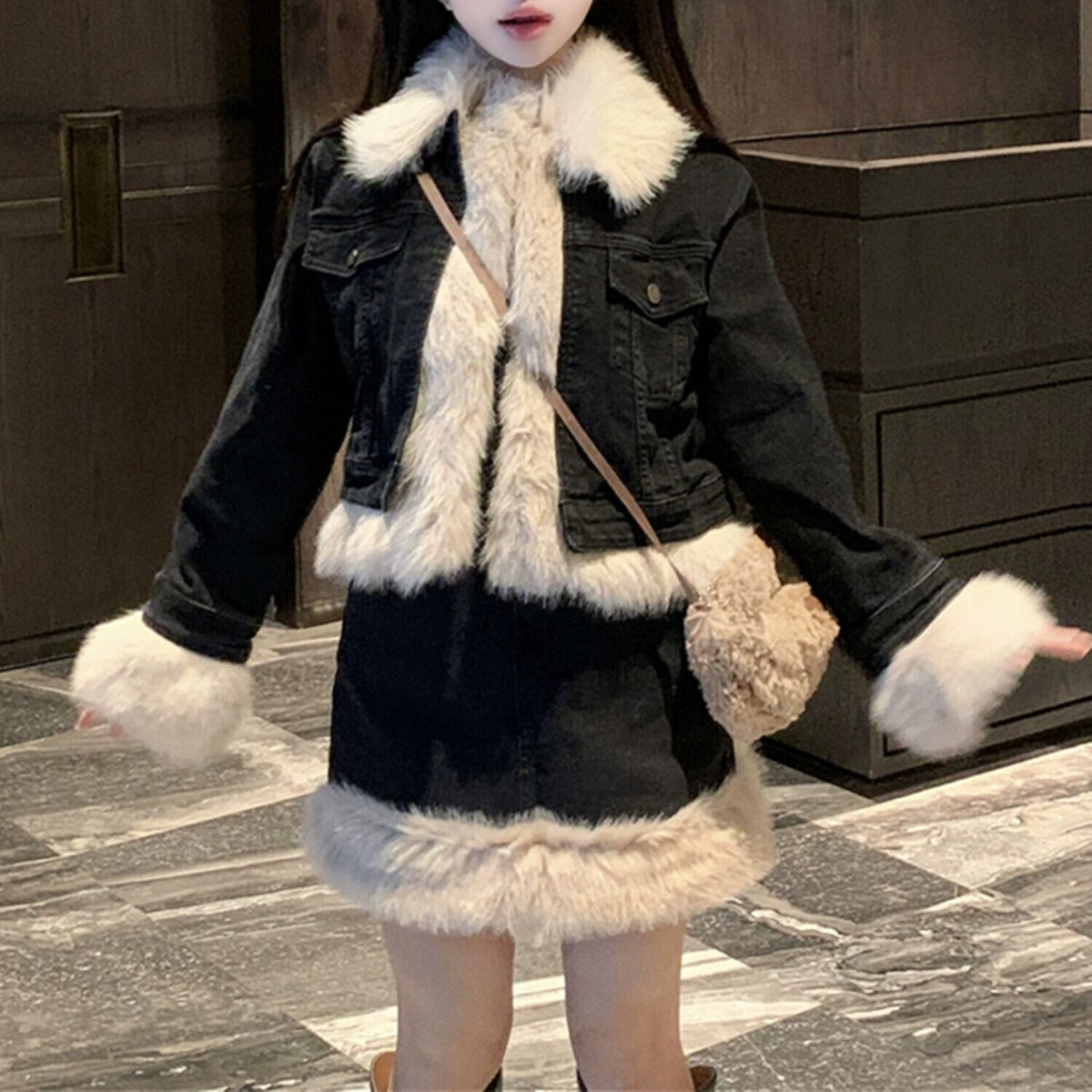 【set】ファー付きデニムセット　N2189