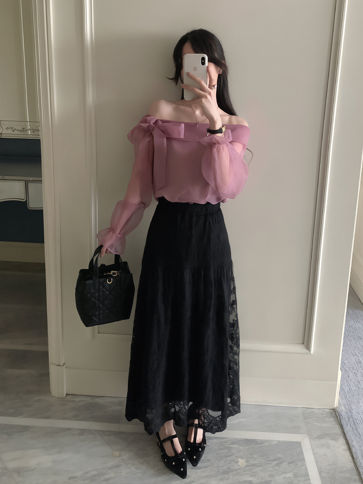 【tops】リボン付きオフショルダートップス Q8706