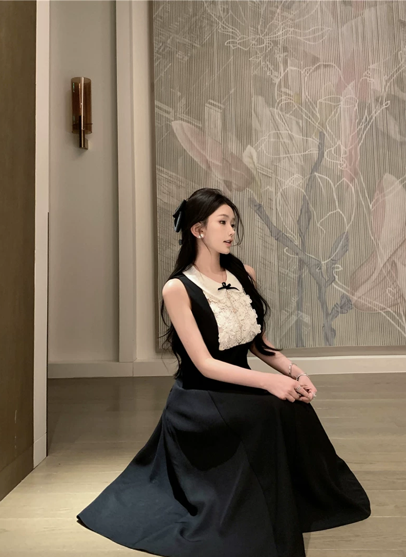 【dress】ノースリーブレースドッキングワンピース　M31116