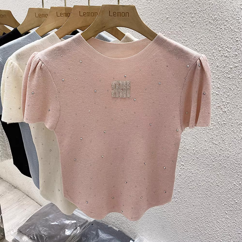 【tops】4色半袖ニットTシャツF7867