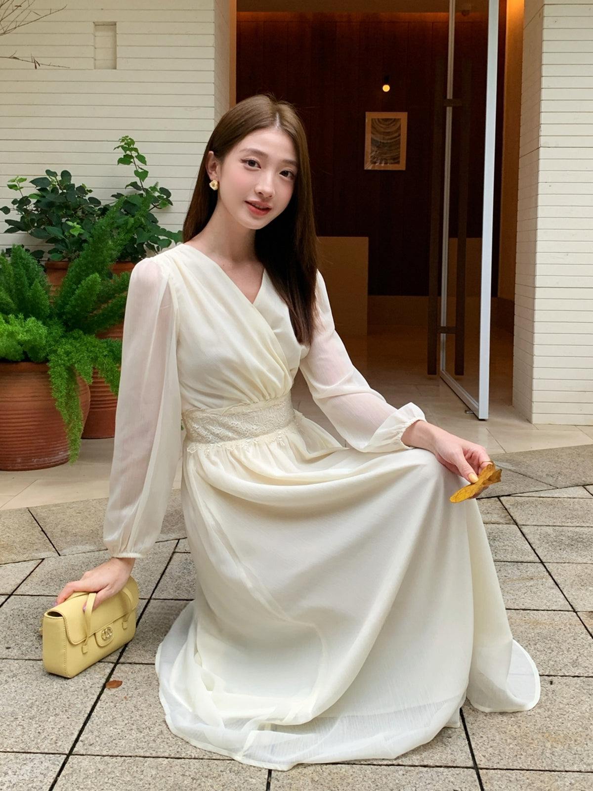 【dress】レースドッキングロングワンピース Q8932