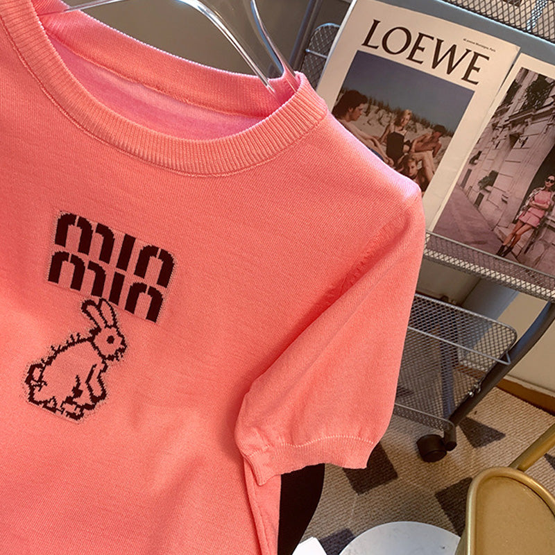 【tops】4色半袖ニットＴシャツF7788