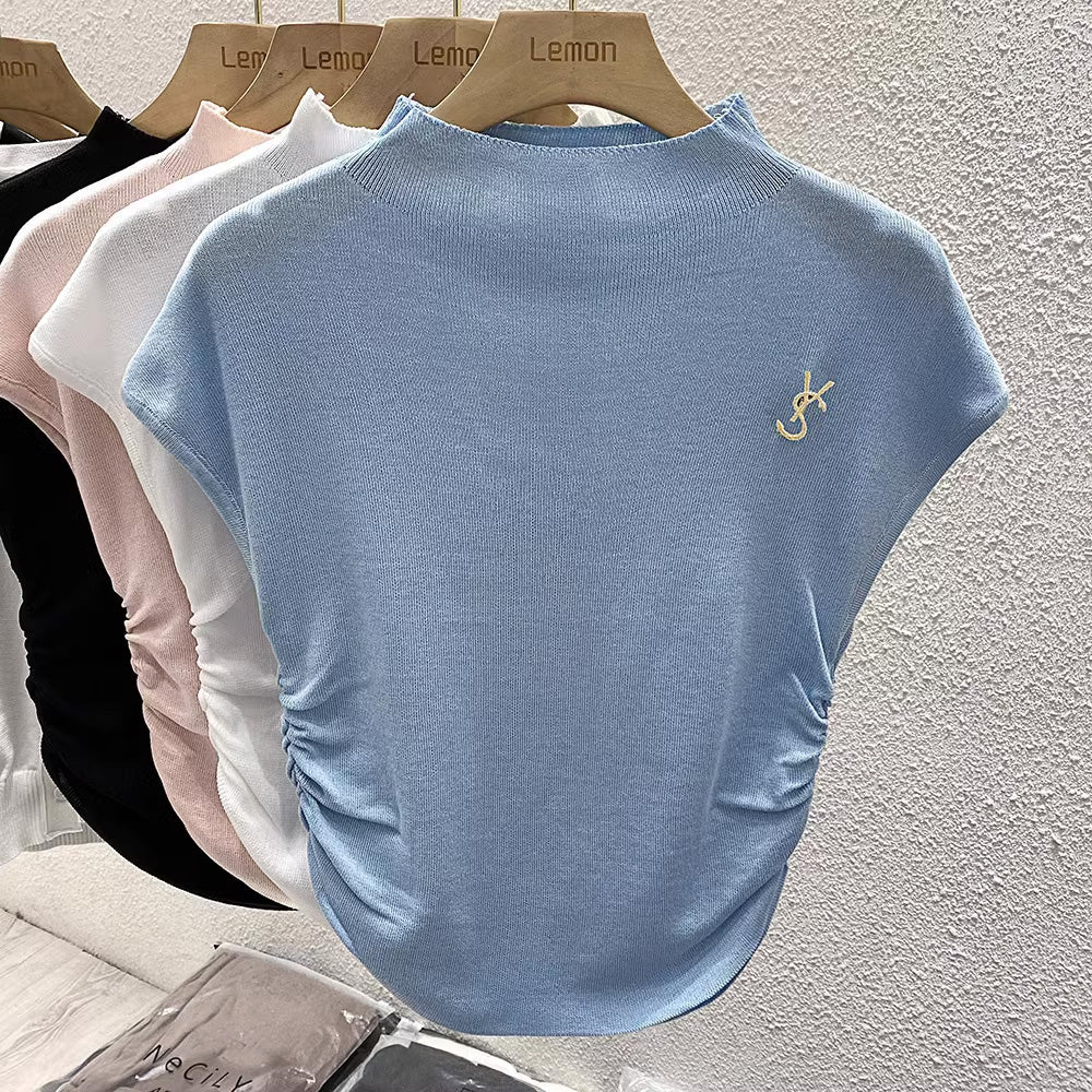 【tops】4色半袖ニットTシャツF7760