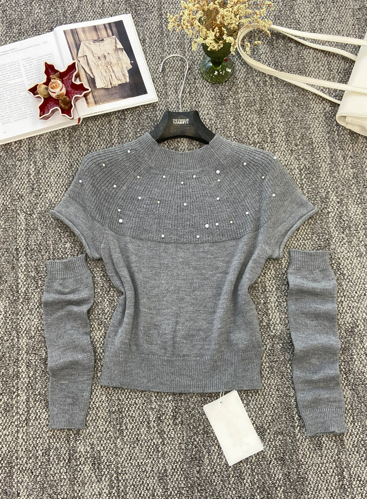 【tops】アームカバー付きニットトップス Q8930