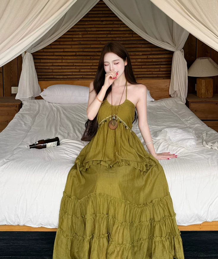 【dress】ホルターネックロングワンピース Q8534