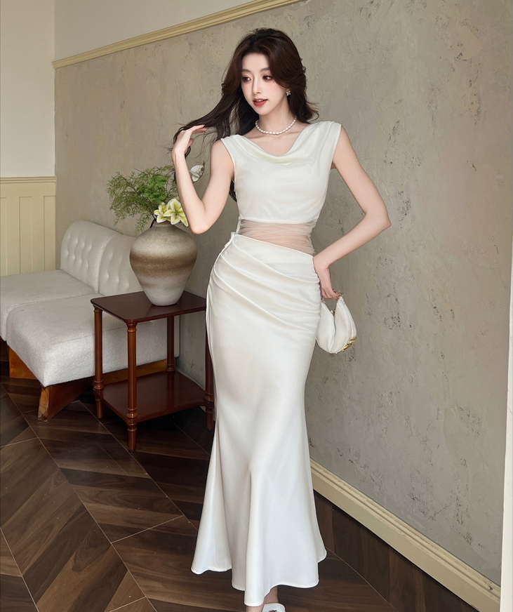 【dress】チュールコンビマーメイドワンピース　M30798